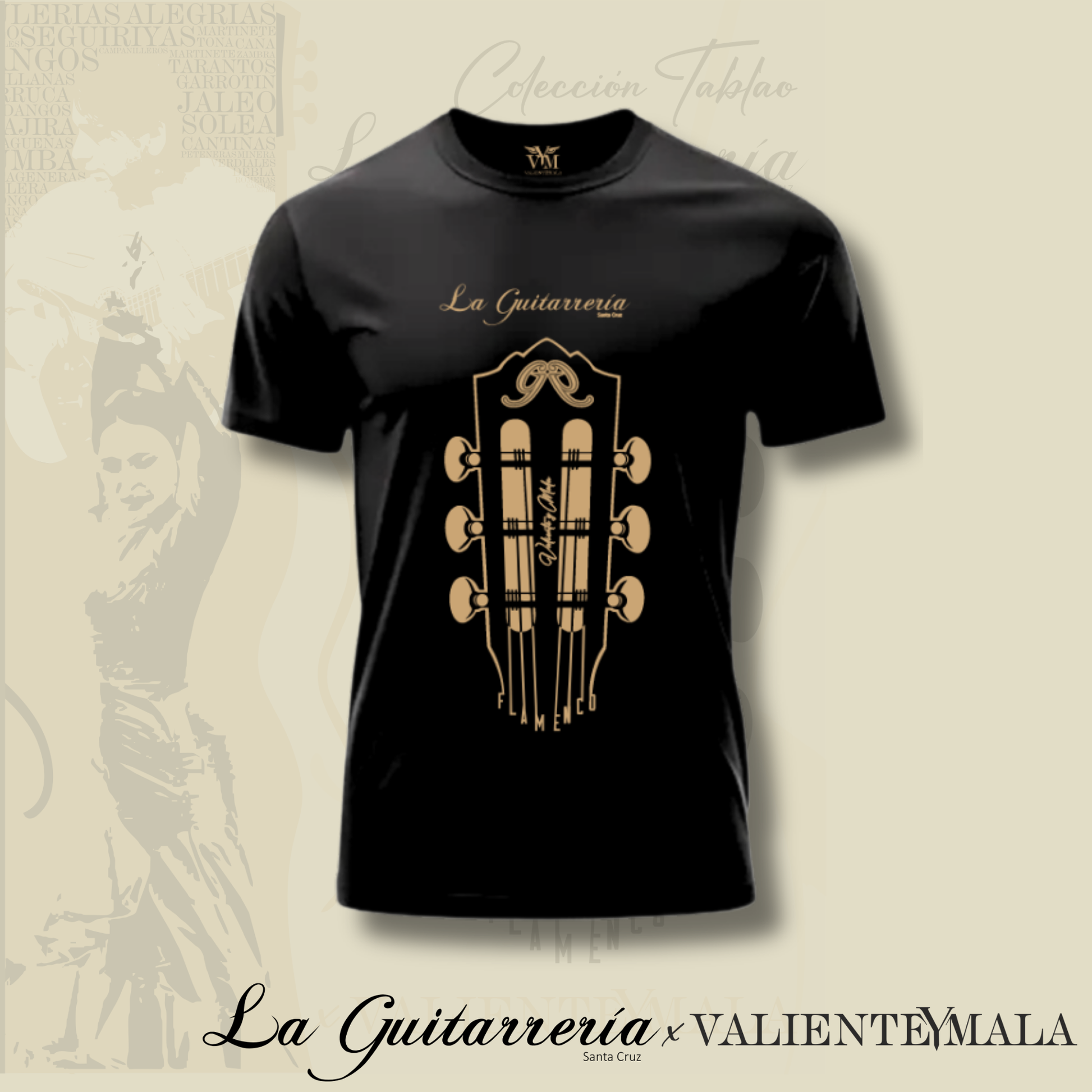 CAMISETA EL ALMA DEL TABLAO-LA GUITARRERÍA SANTA CRUZ X VALIENTE Y MALA