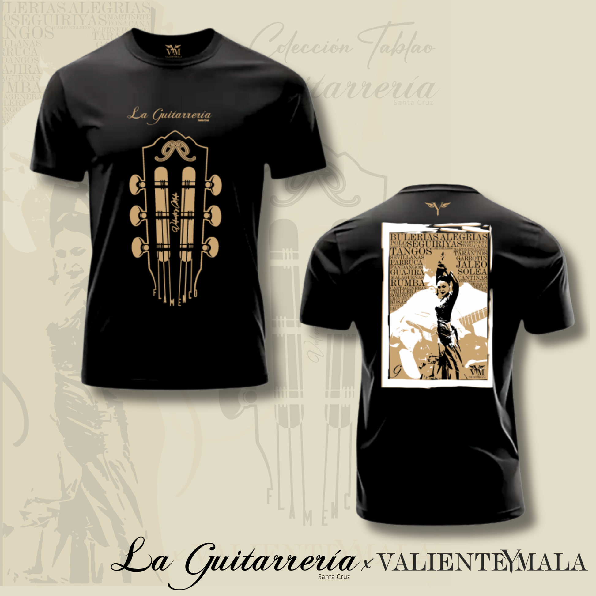 CAMISETA EL ALMA DEL TABLAO-LA GUITARRERÍA SANTA CRUZ X VALIENTE Y MALA