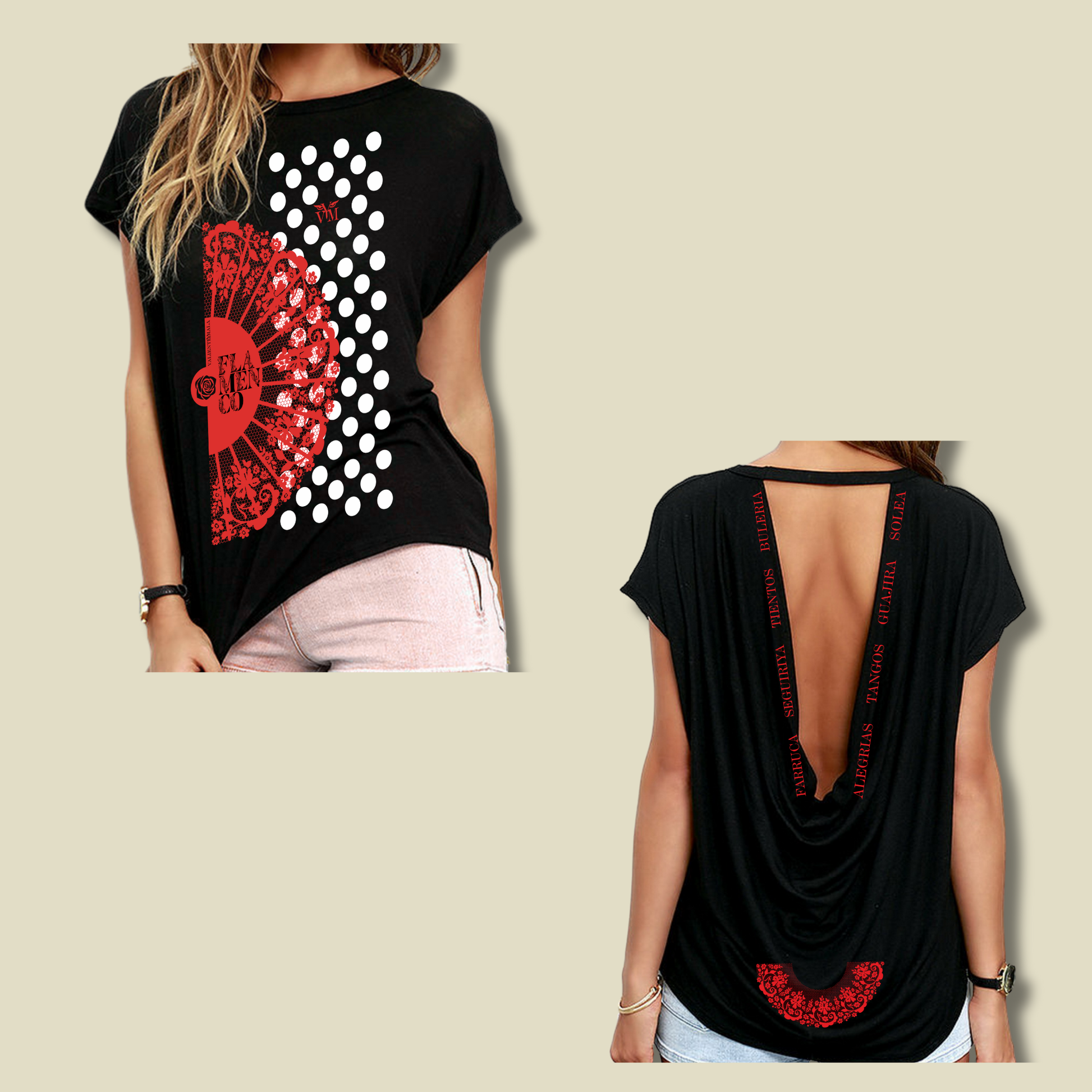 CAMISETA ABANICO LUNARES ESPALDA ABIERTA