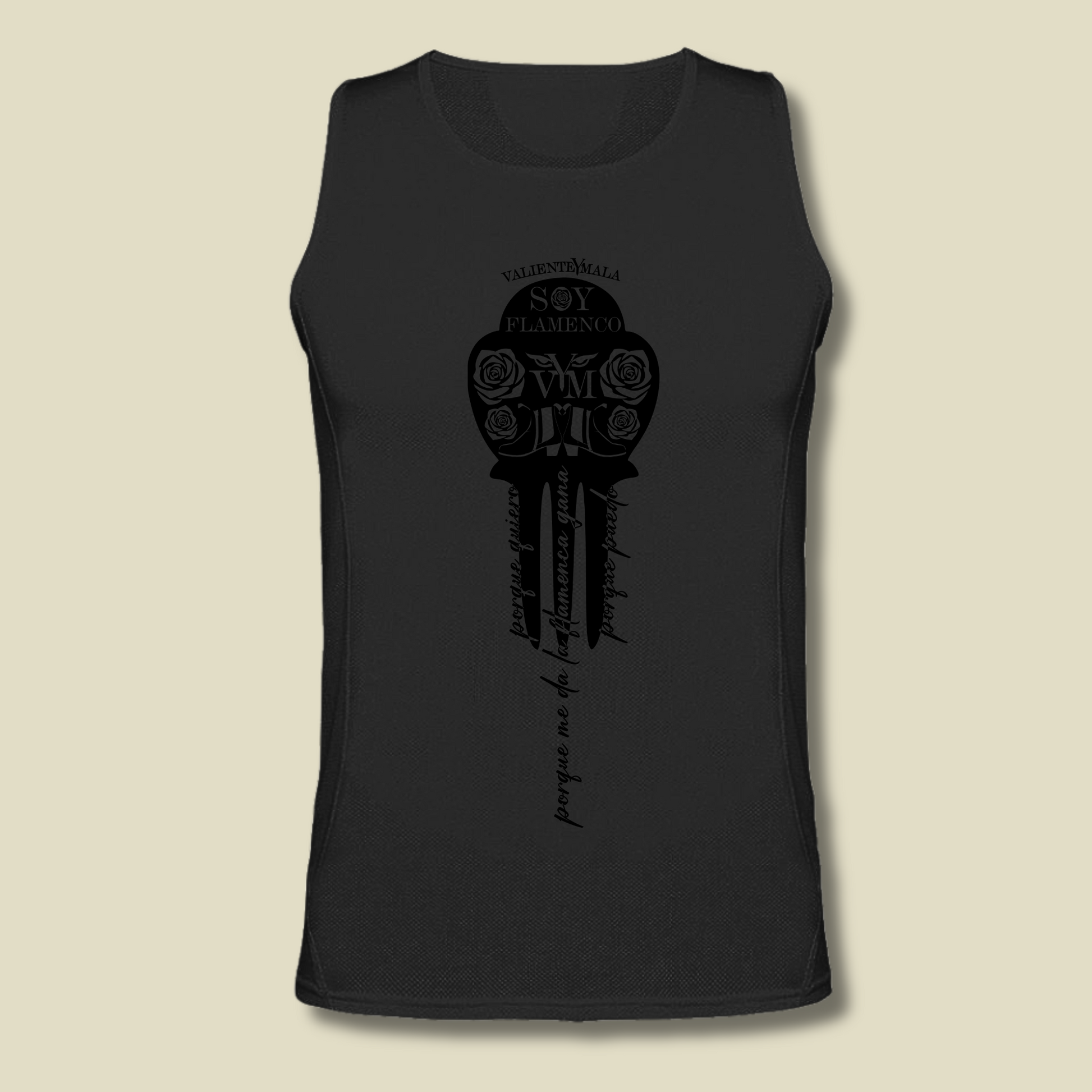 CAMISETA SIN MANGAS PEINETA NEGRA PORQUE QUIERO Y PUEDO