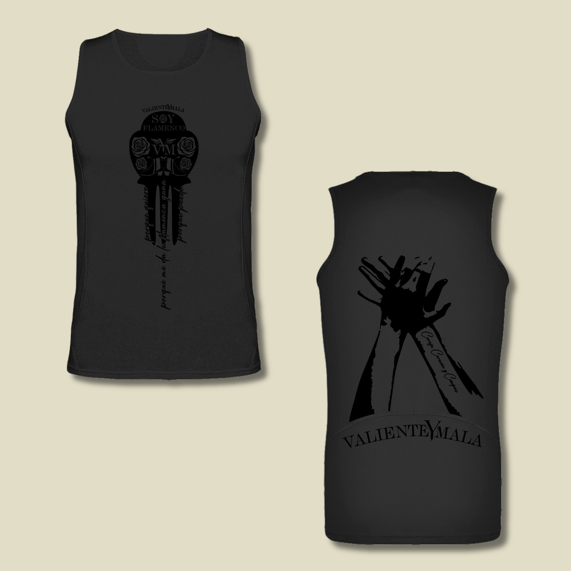 CAMISETA SIN MANGAS PEINETA NEGRA PORQUE QUIERO Y PUEDO