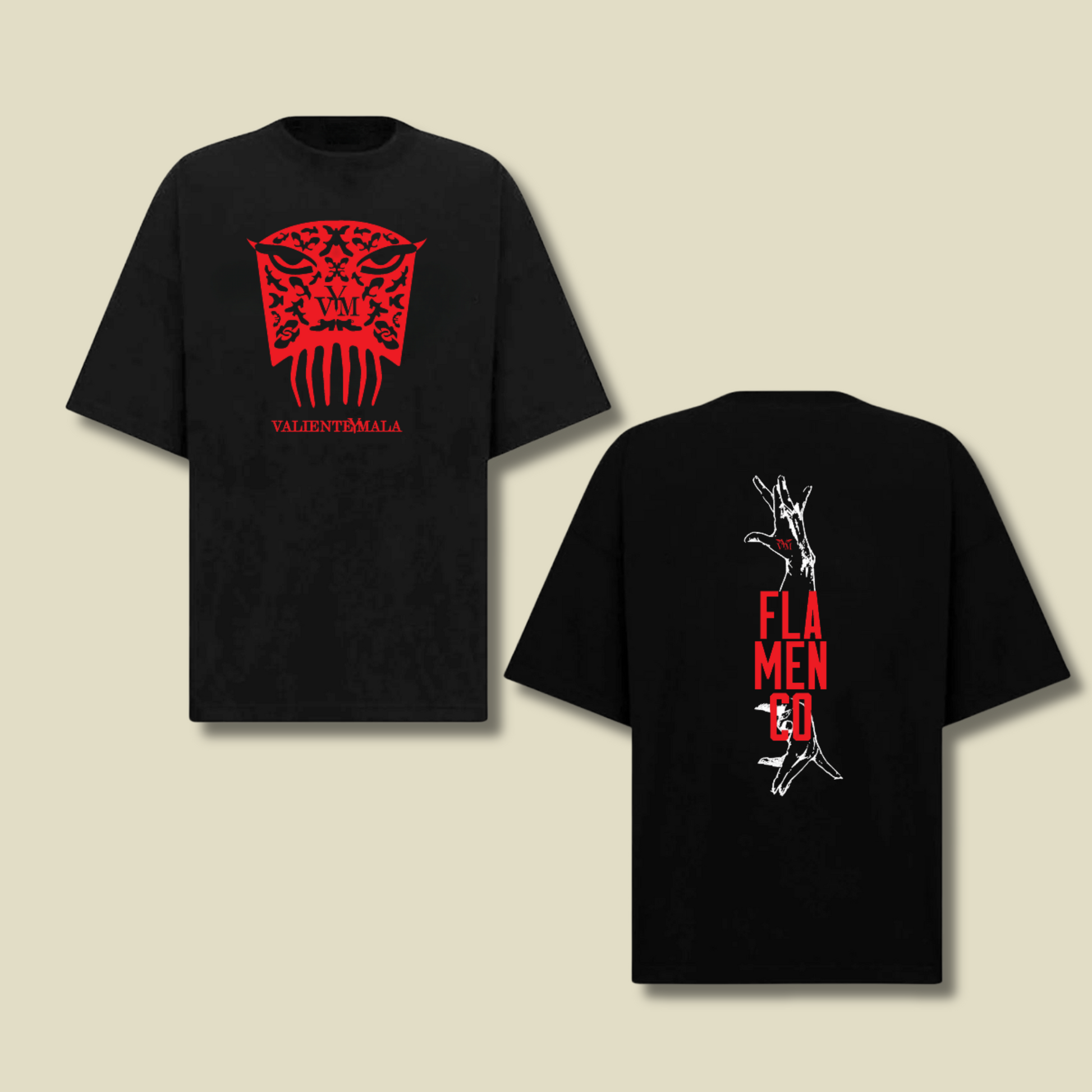 CAMISETA OVERSIZE PEINETA ROJA Y MANOS FLAMENCAS UNISEX