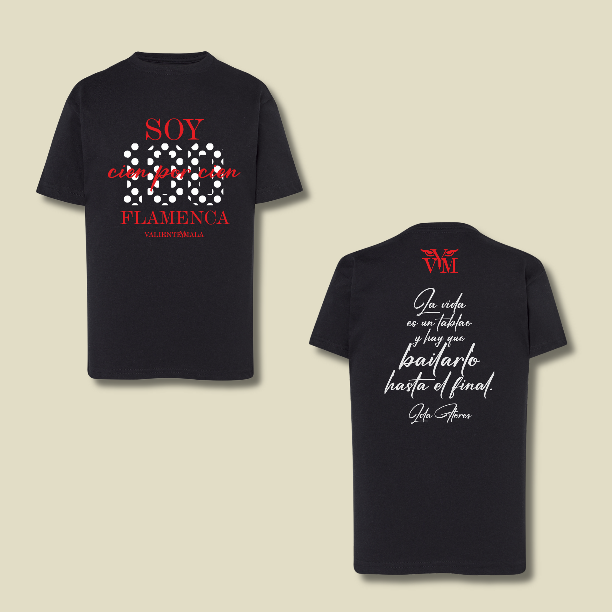 CAMISETA SOY 100% FLAMENCA NEGRA LUNARES INFANTIL