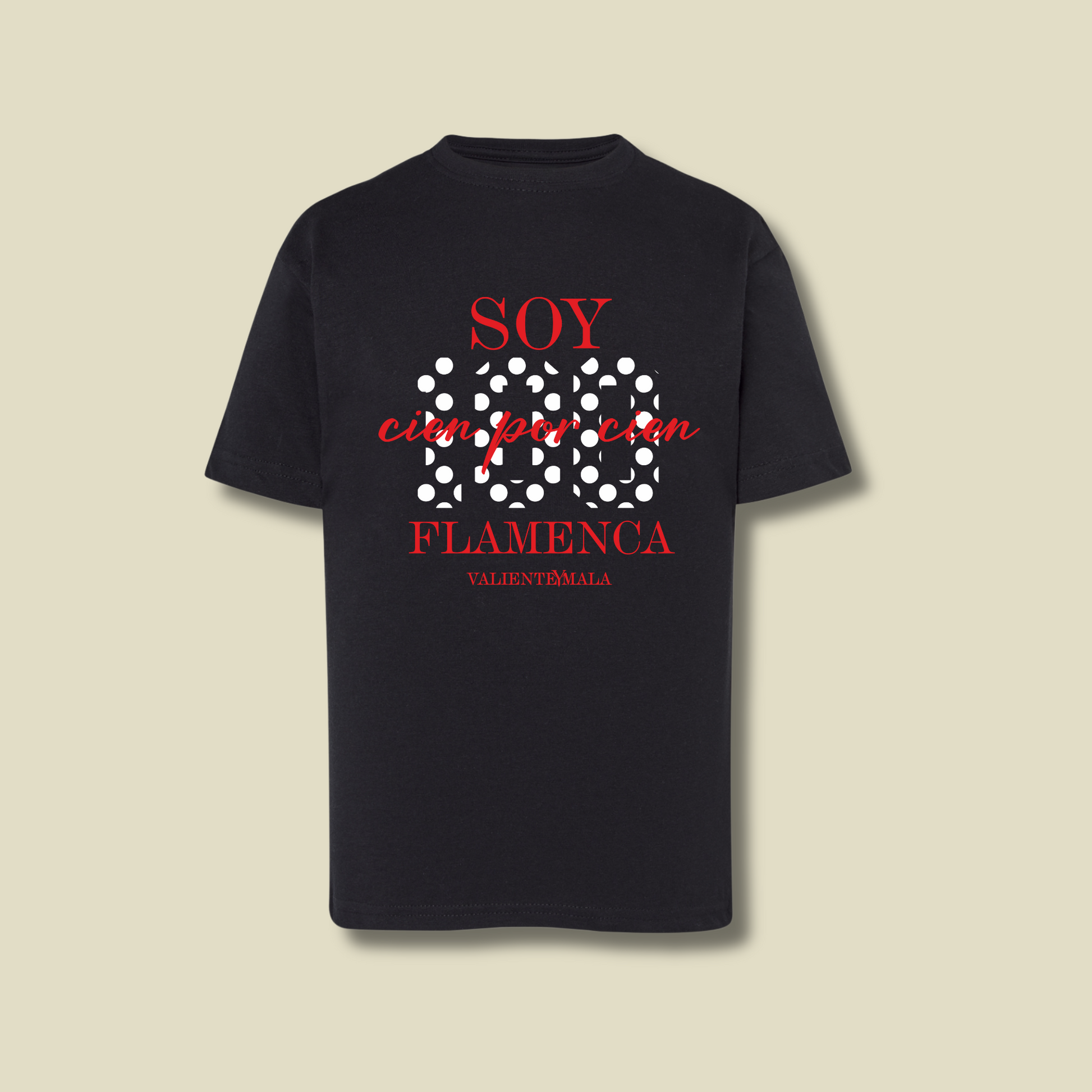 CAMISETA SOY 100% FLAMENCA NEGRA LUNARES INFANTIL