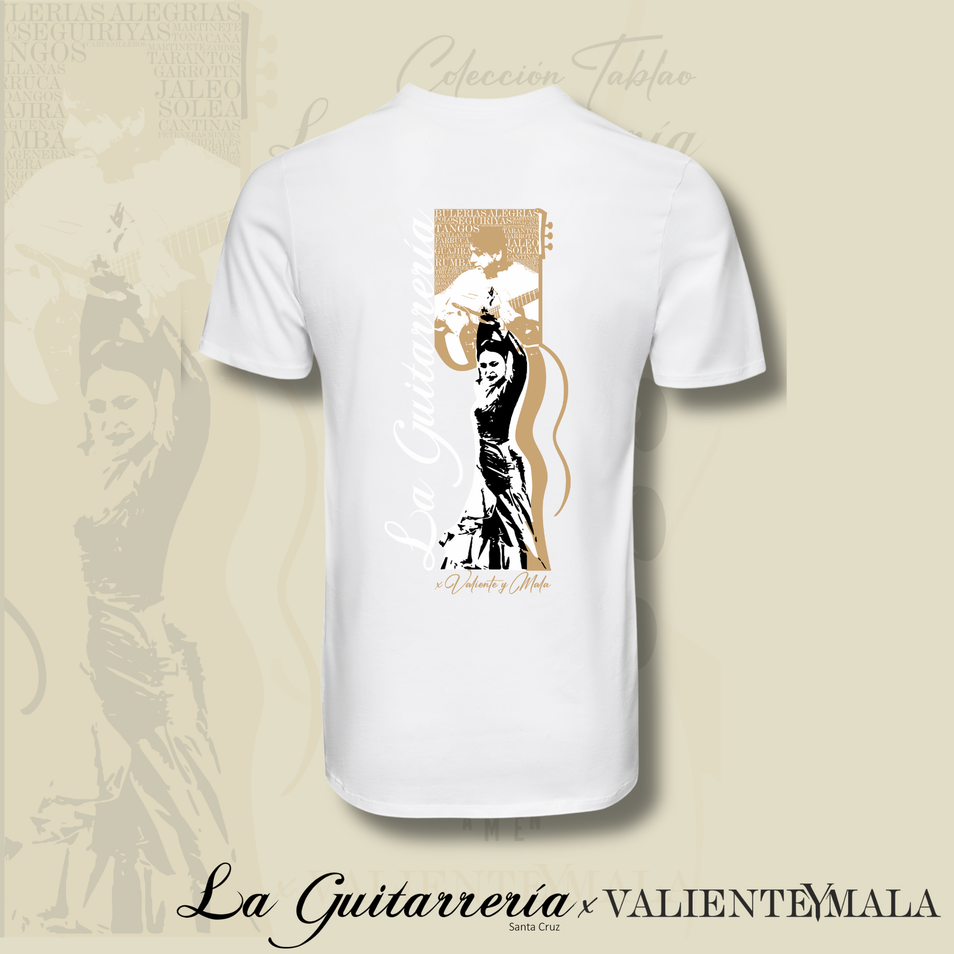 CAMISETA EL ALMA DEL TABLAO-LA GUITARRERÍA SANTA CRUZ X VALIENTE Y MALA