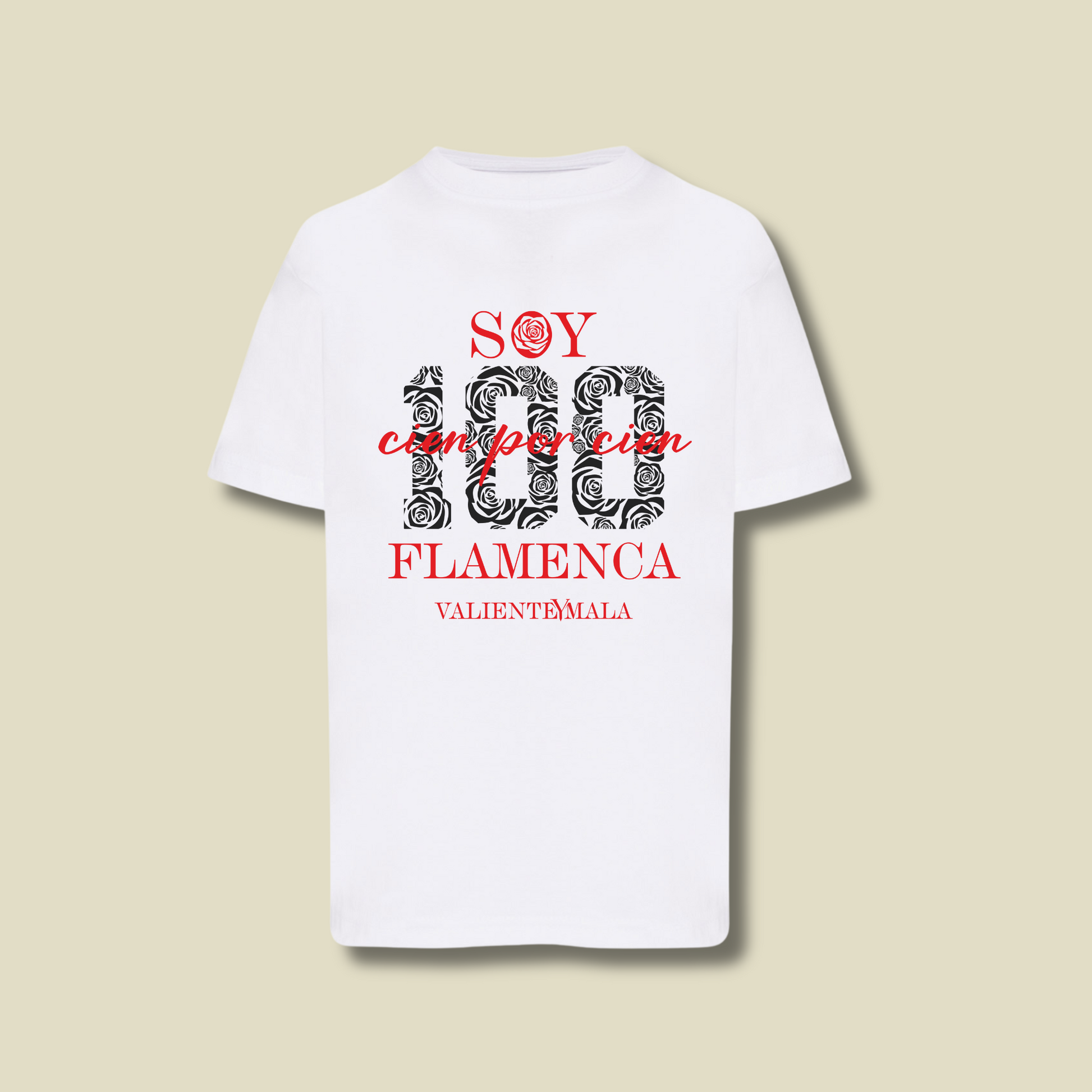CAMISETA SOY 100% FLAMENCA BLANCA ROSAS INFANTIL