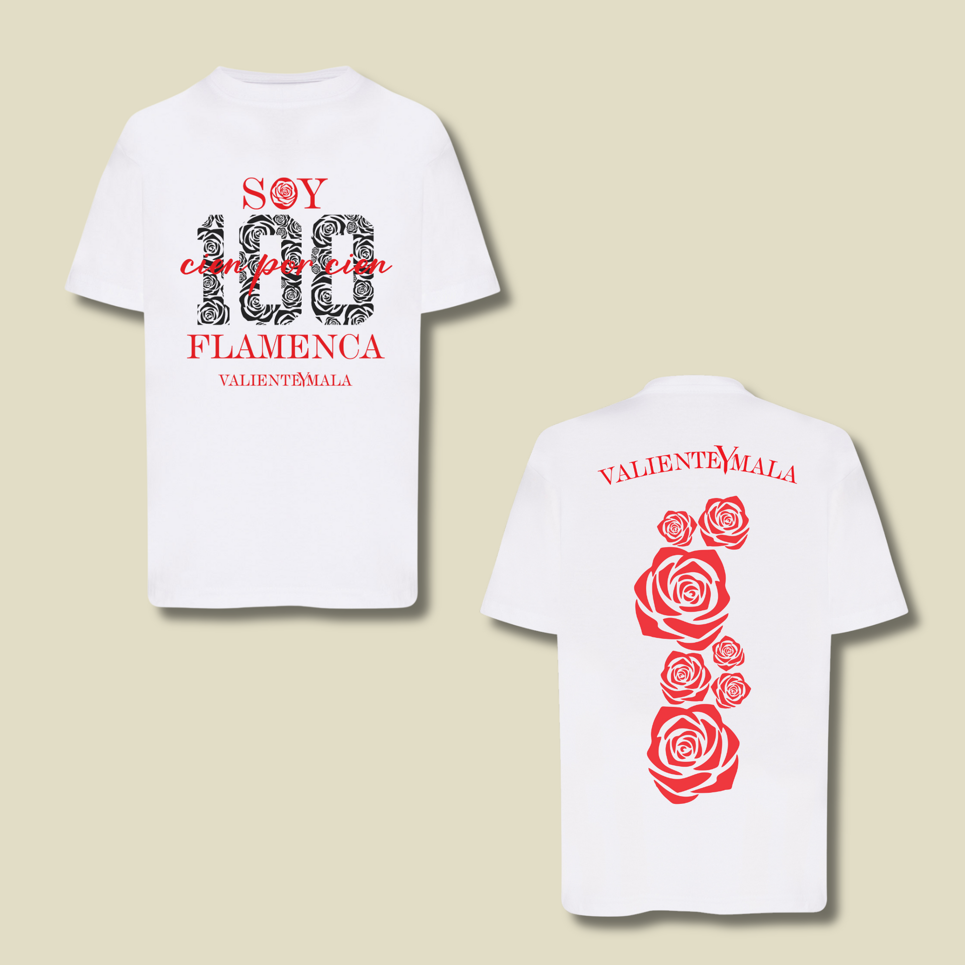 CAMISETA SOY 100% FLAMENCA BLANCA ROSAS INFANTIL