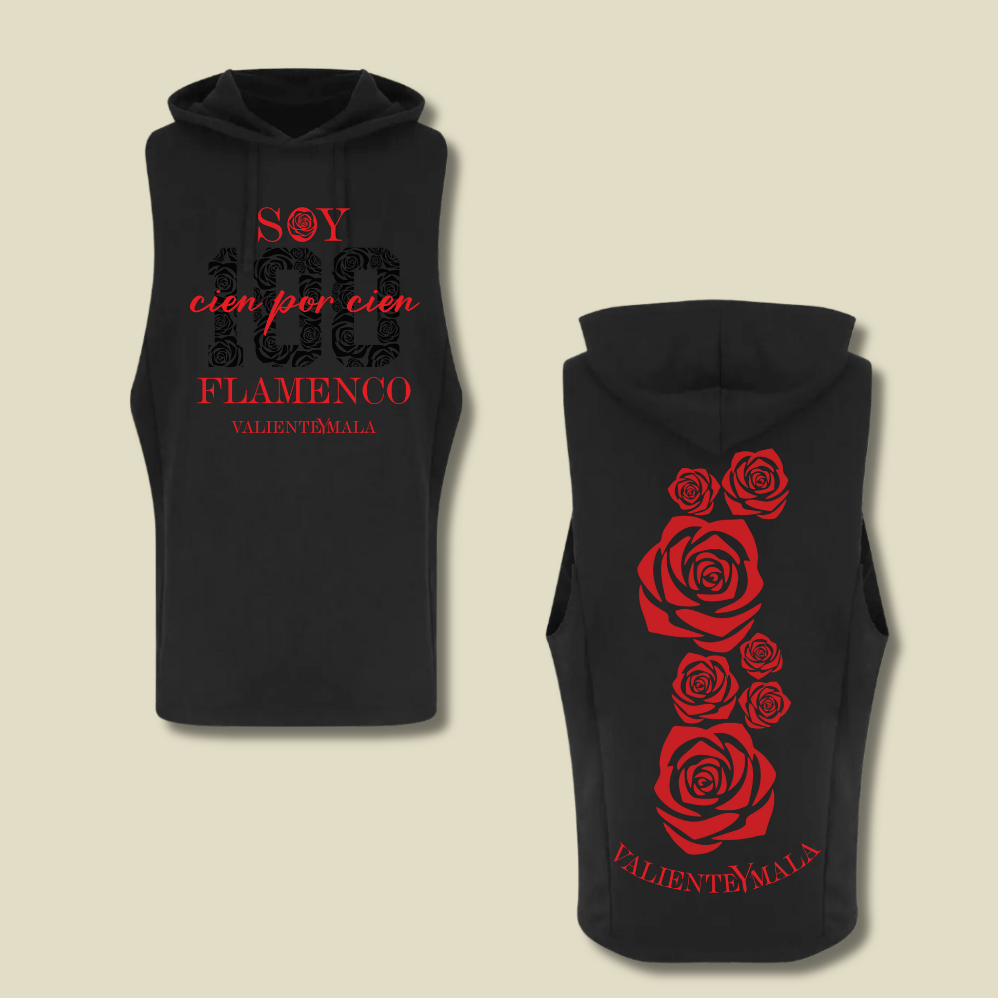 HOODIE MANGA CORTA SOY 100% FLAMENCO ROSAS