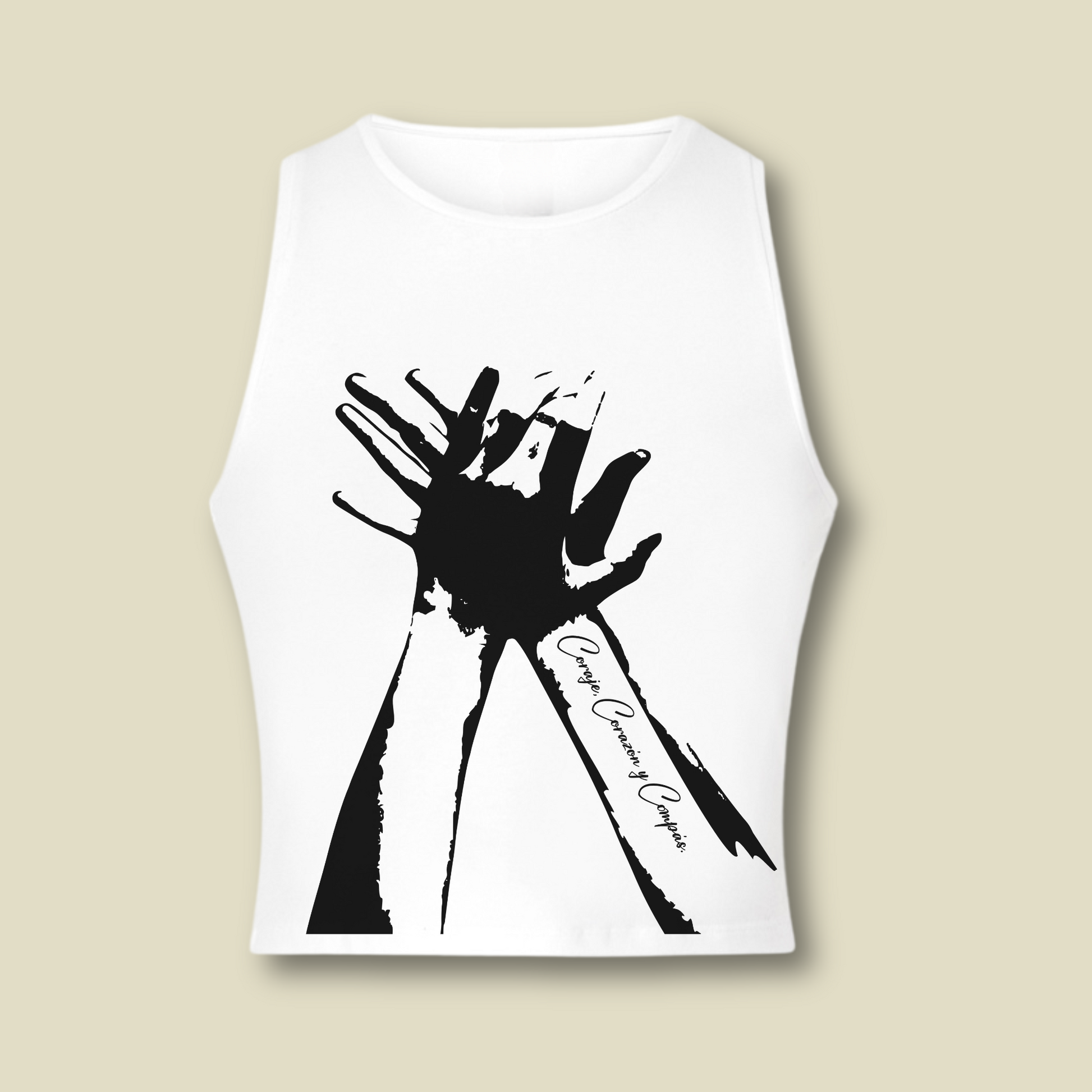 CAMISETA TOP BLANCO MANOS A COMPÁS PEINETA